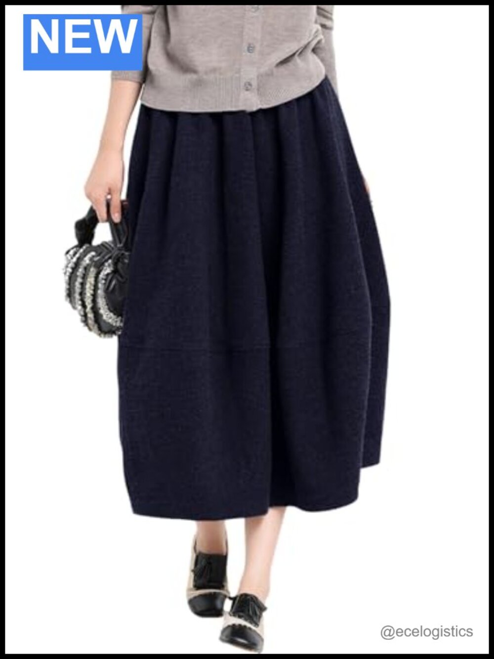 Wool Blend A-Line Midi Skirt with Pockets High Waist Pleated Flowy Y2K